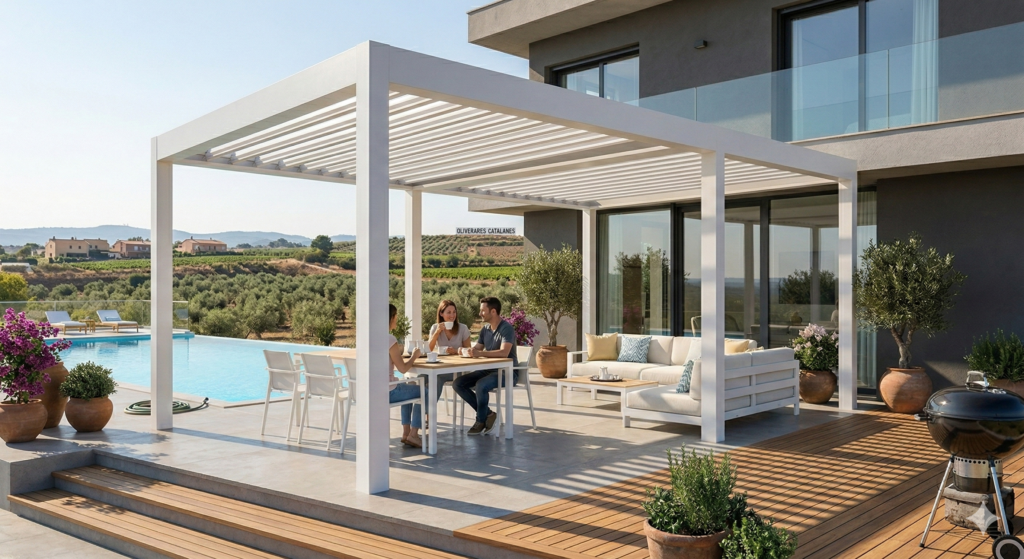 Pergola bioclimatica blanca